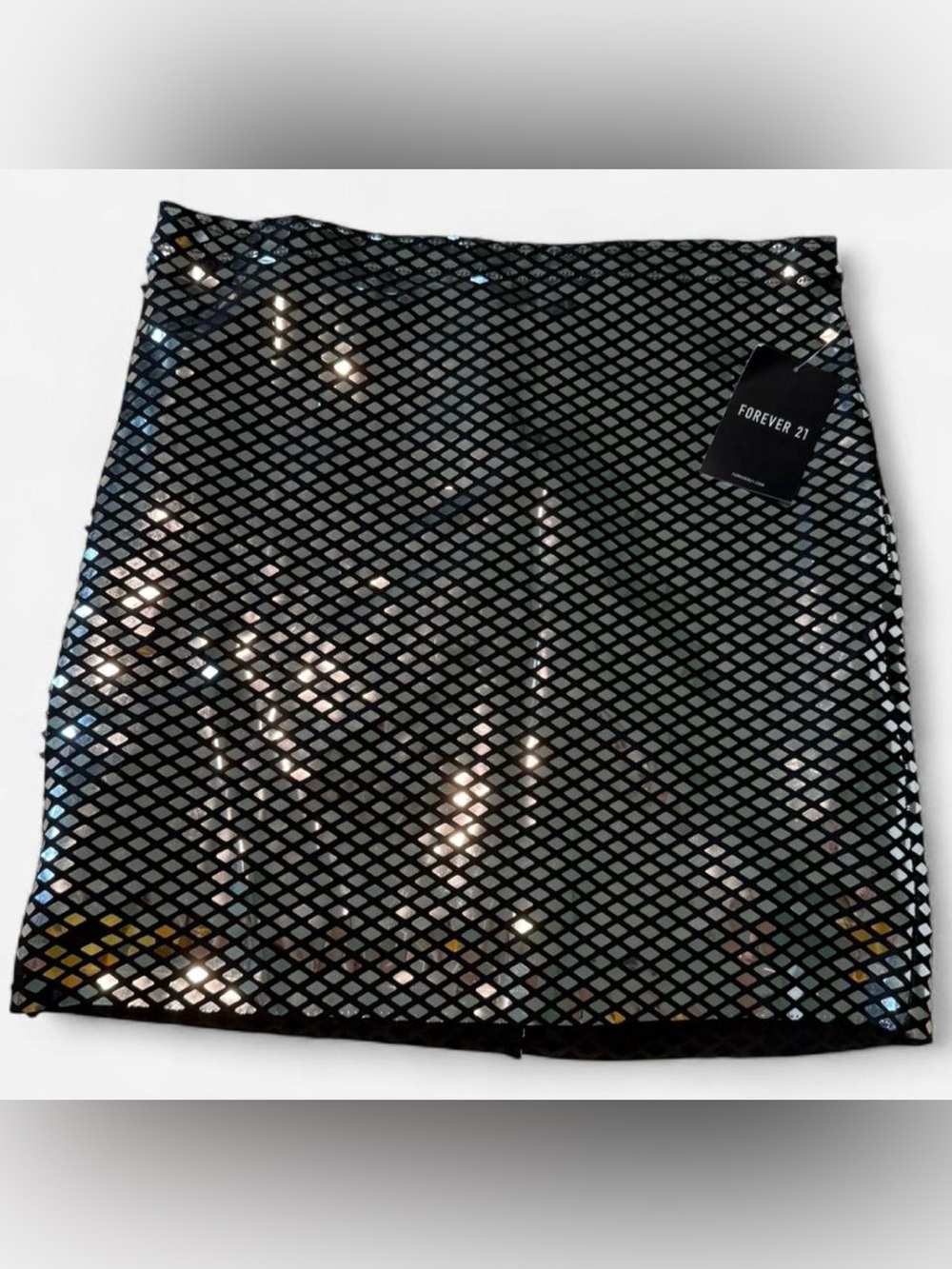 Forever 21 Black Holographic Sequin Grid Mini Skirt NWT